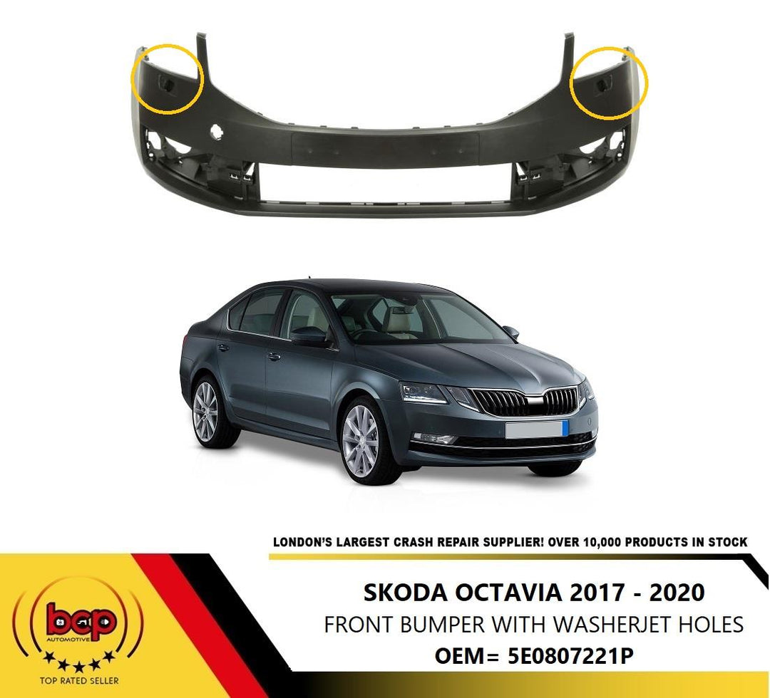 SKODA OCTAVIA 2017 - 2020 FRONT BUMPER WITH WASHER JET HOLES 5E0807221P