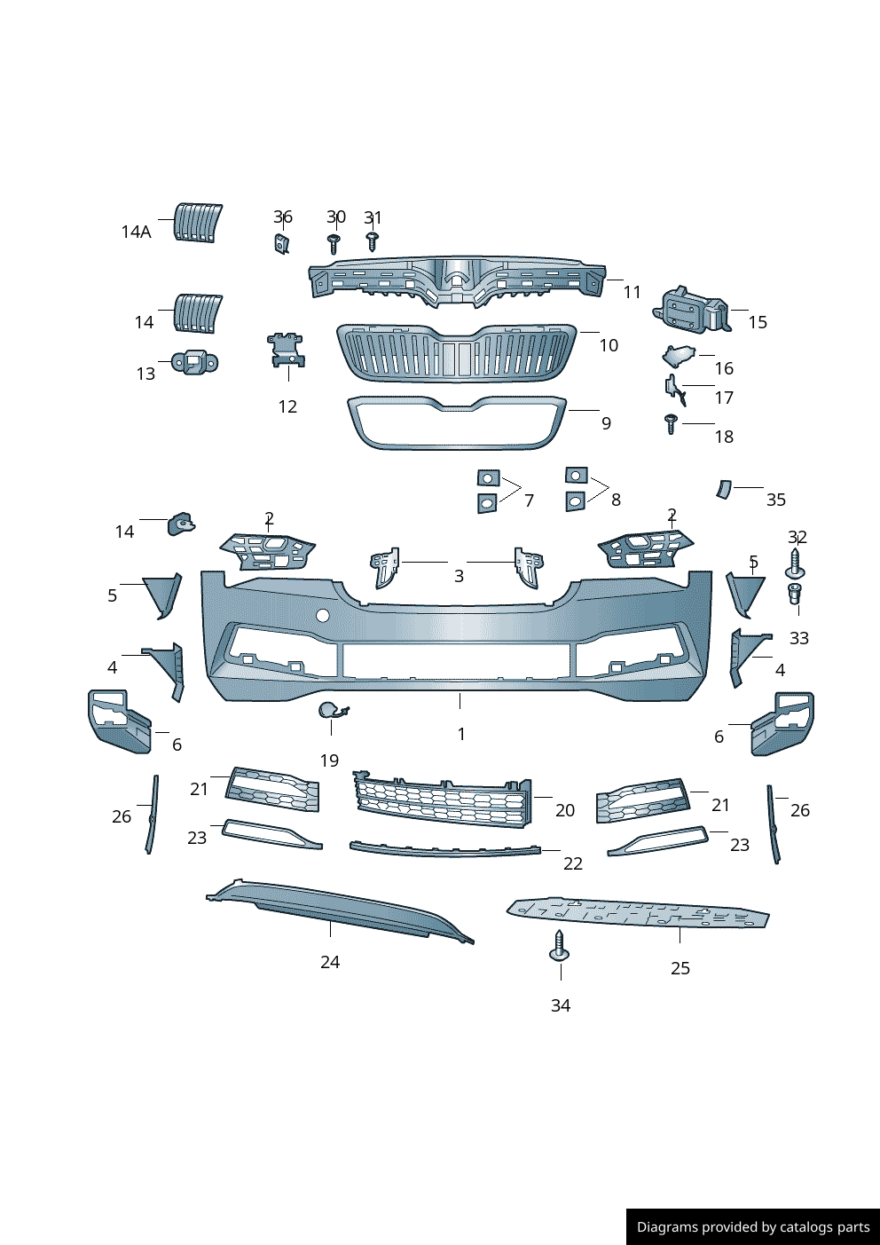 SKODA SUPERB 2019 - 2024 FRONT BUMPER NO PARKING OR WASH HOLES 3V0807218D