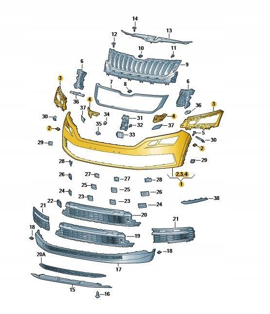 SKODA KODIAQ 2017 - 2021 FRONT BUMPER WITH HEADLIGHT WASHER HOLES NO PDC HOLES