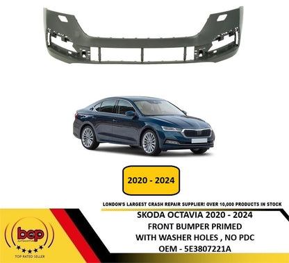 SKODA OCTAVIA 2020 - 2024 FRONT BUMPER PRIMED NO PDC HOLES WITH WASHER HOLES NEW