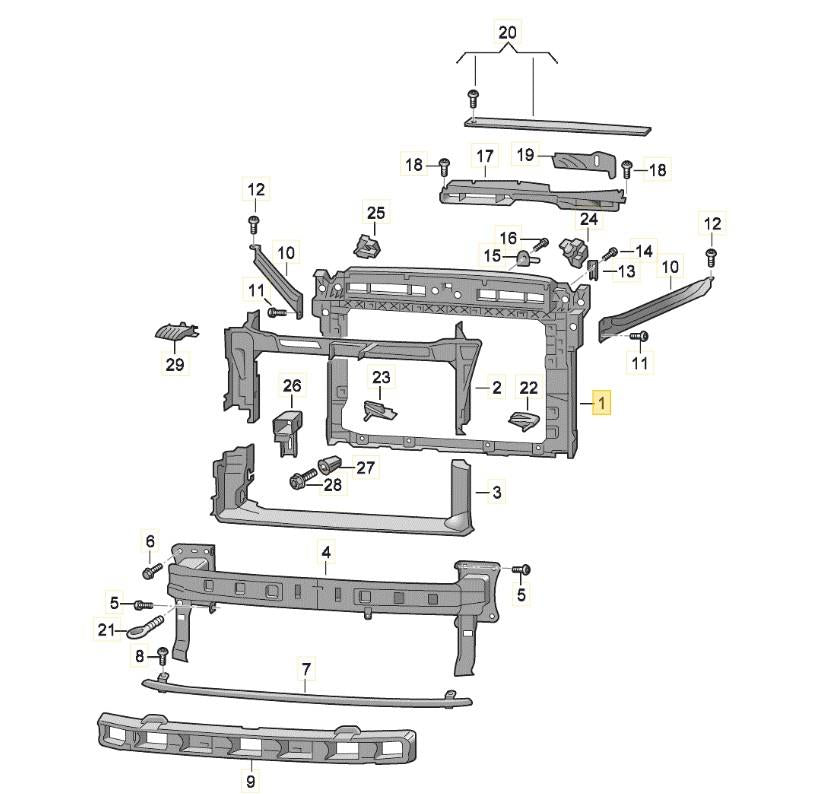 SKODA KODIAQ 2021 - 2024 FRONT PANEL LOCK CARRIER RADIATOR SUPPORT SLAM PANEL