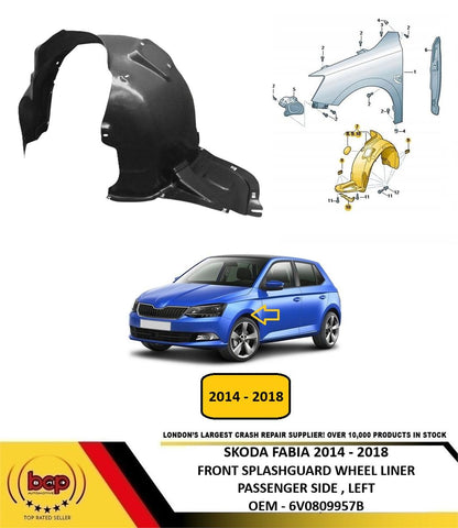 SKODA FABIA 2014 - 2018 FRONT SPLASHGUARD WHEEL LINER PASSENGER LEFT 6V0809957B