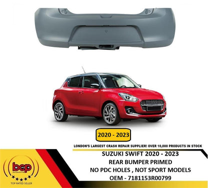 SUZUKI SWIFT 2020 - 2023 REAR BUMPER PRIMED NO PDC HOLES NOT SPORT MODELS