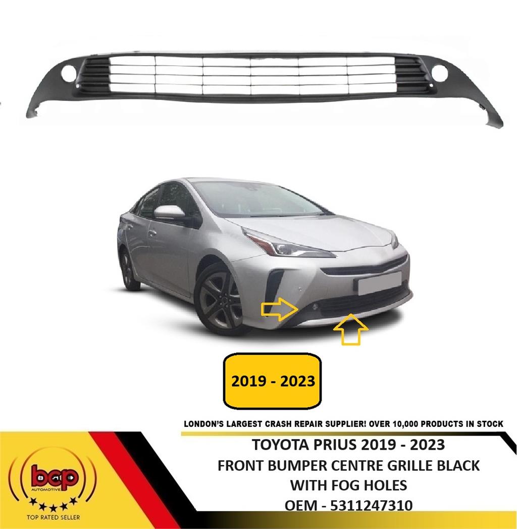 TOYOTA PRIUS 2019 – 2023 FRONT BUMPER CENTRE GRILLE BLACK WITH FOG LAMP HOLES