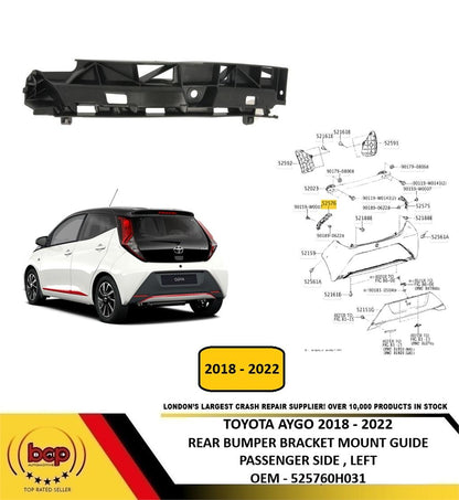 TOYOTA AYGO 2018 - 2022 REAR BUMPER BRACKET MOUNT LEFT PASSENGER SIDE 525760H031