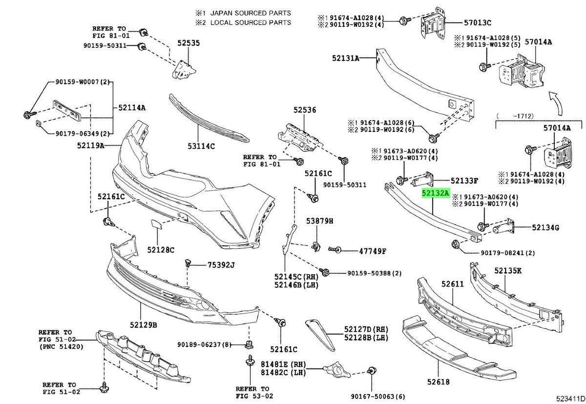 TOYOTA CHR 2016 - 2023 FRONT BUMPER LOWER REINFORCEMENT IMPACT CARRIER CRASH BAR