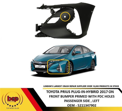 TOYOTA PRIUS PLUG-IN PHEV 2017 ON FRONT BUMPER END CAP WITH PDC HOLES LEFT
