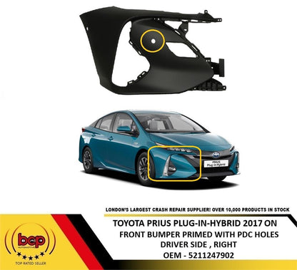 TOYOTA PRIUS PLUG-IN HYBRID 2017 ON FRONT BUMPER END CAP WITH PDC HOLES RIGHT
