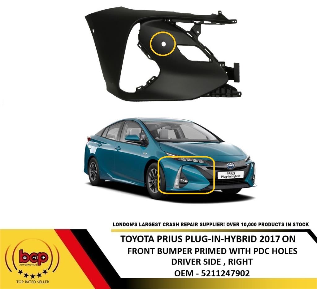 TOYOTA PRIUS PLUG-IN HYBRID 2017 ON FRONT BUMPER END CAP WITH PDC HOLES RIGHT