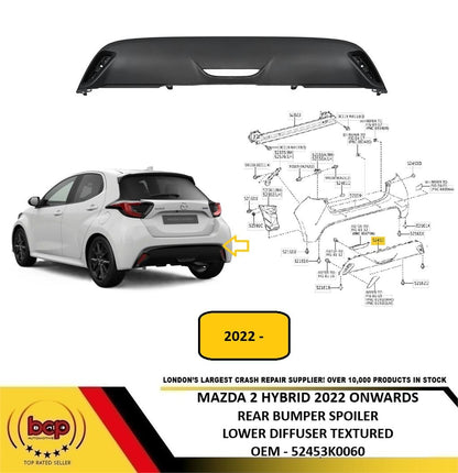MAZDA 2 2022 ON REAR BUMPER LOWER SPOILER DIFFUSER TEXTURED NEW 52453K0060