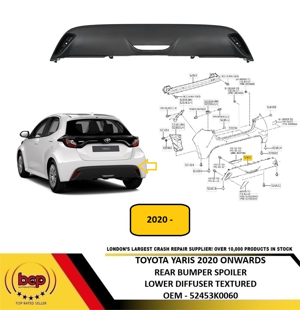 TOYOTA YARIS 2020 ON REAR BUMPER LOWER SPOILER DIFFUSER TEXTURED NEW 52453K0060