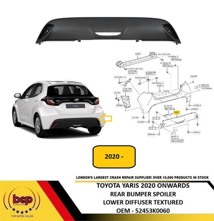 TOYOTA YARIS 2020 ON REAR BUMPER LOWER SPOILER DIFFUSER TEXTURED NEW 52453K0060