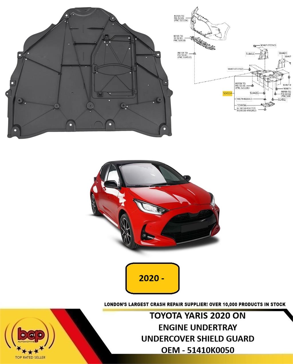 TOYOTA YARIS 2020 ON ENGINE UNDERTRAY COVER SHIELD GUARD INSULATION 51410K0050