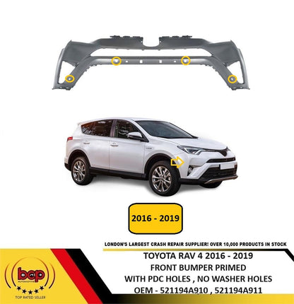 TOYOTA RAV 4 2015 - 2019 FRONT BUMPER PRIMED WITH PDC HOLES NEW 521194A910