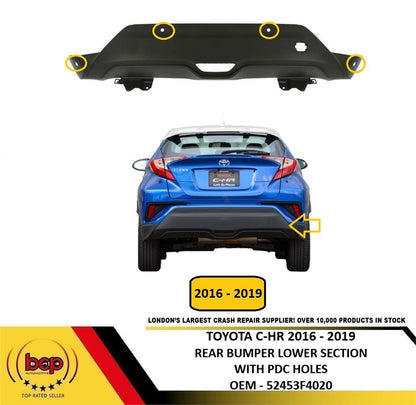 TOYOTA CHR 2016 - 2019 REAR BUMPER LOWER SECTION TEXTURED MATT GREY PDC HOLES