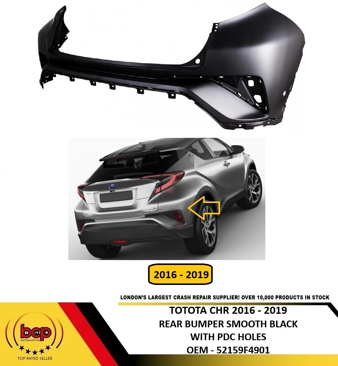 TOYOTA C-HR 2016–2019 REAR BUMPER UPPER SECTION WITH PARKING SENSOR NOT PRIMED