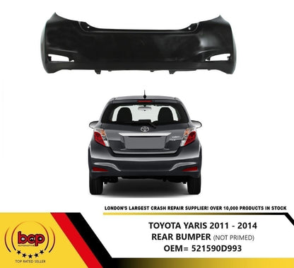 TOYOTA YARIS 2012 - 2014 REAR BUMPER NOT PRIMED NO PARKING SENSOR HOLES