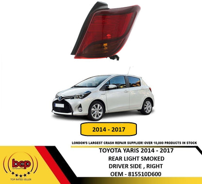 TOYOTA YARIS 2014 – 2017 REAR LIGHT SMOKED WITH AMBER INDICATOR DRIVER RIGHT