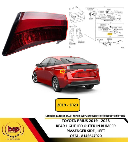 TOYOTA PRIUS 2019 - 2023 REAR LIGHT OUTER IN BUMPER PASSENGER LEFT 8145647020
