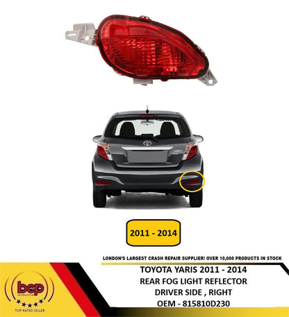 TOYOTA YARIS 2011 - 2014 REAR FOG LIGHT REFLECTOR DRIVER SIDE RIGHT 815810D230