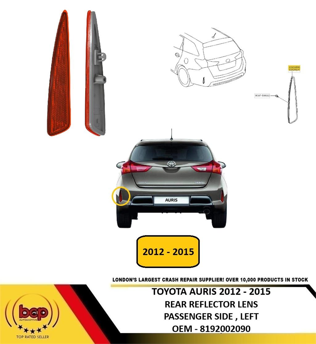 TOYOTA AURIS 2012 - 2015 REAR REFLECTOR LENS PASSENGER SIDE LEFT 8192002090