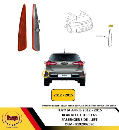 TOYOTA AURIS 2012 - 2015 REAR REFLECTOR LENS PASSENGER SIDE LEFT 8192002090