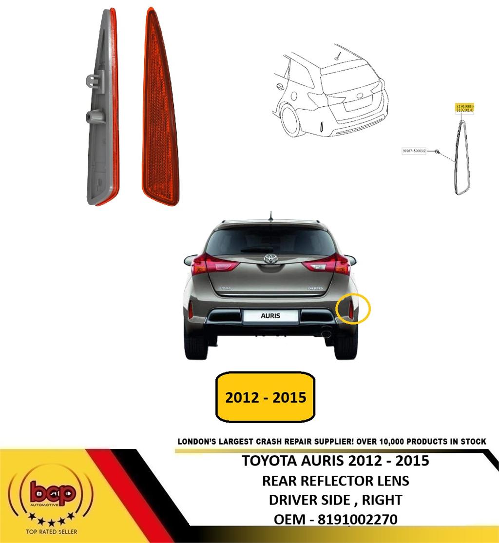 TOYOTA AURIS 2012 - 2015 REAR REFLECTOR LENS DRIVER SIDE RIGHT NEW 8191002270