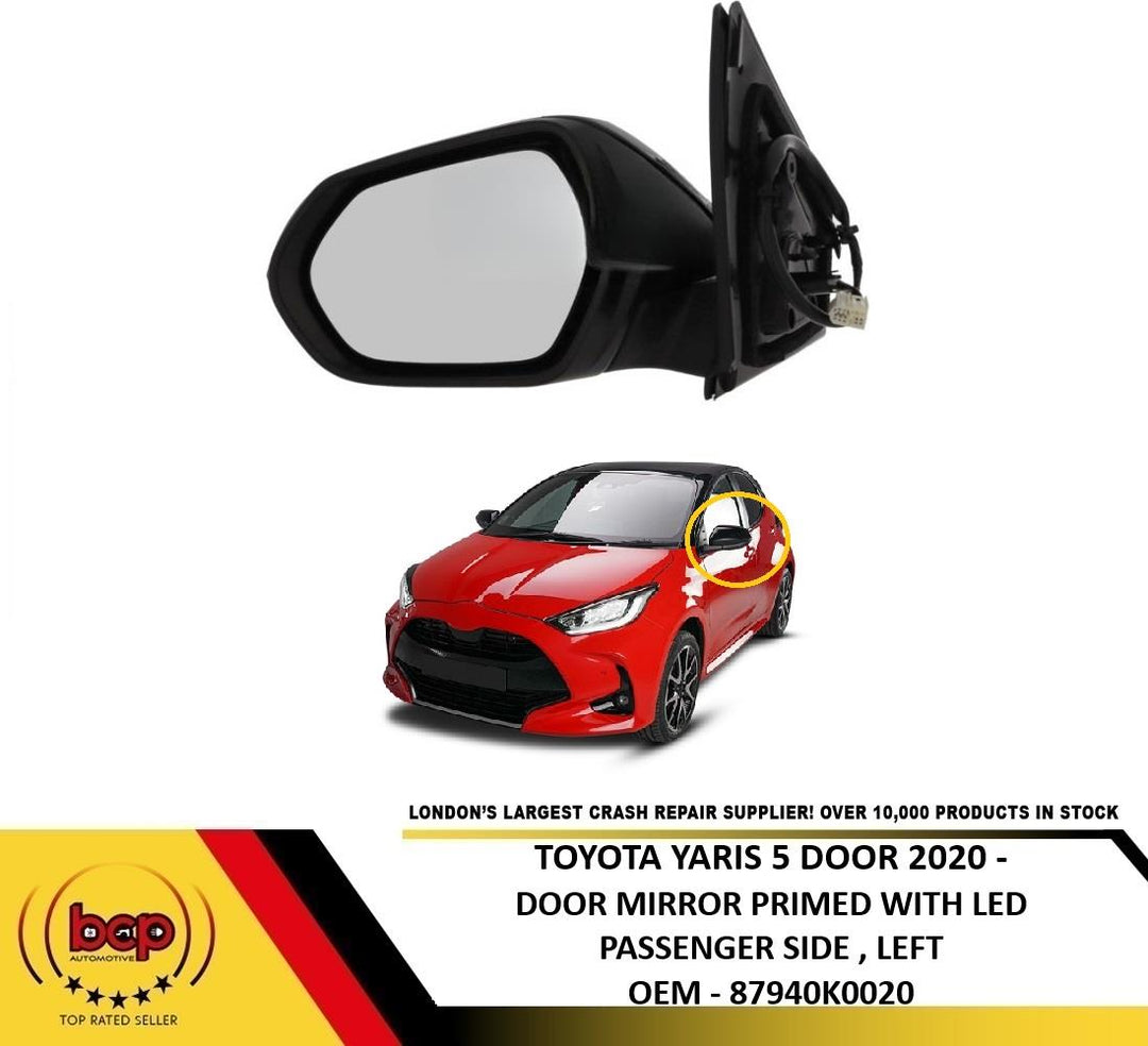 TOYOTA YARIS 2020 ON DOOR MIRROR PRIMED ELECTRIC HEATED WITH LED PASSENGER LEFT