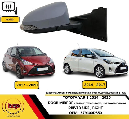 TOYOTA YARIS HYBRID 2014 – 2020 DOOR MIRROR PRIMED ELECTRIC HEATED DRIVERS RIGHT