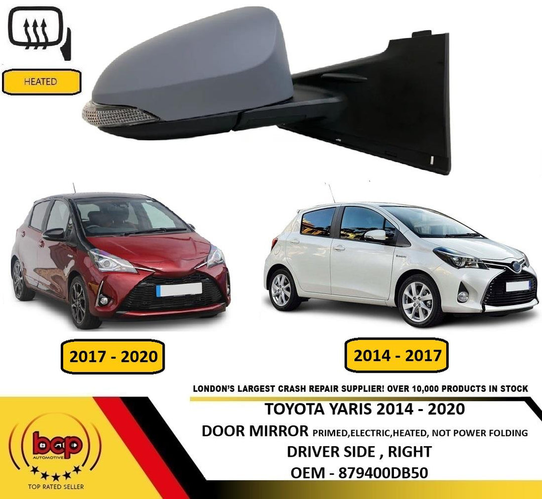 TOYOTA YARIS HYBRID 2014 – 2020 DOOR MIRROR PRIMED ELECTRIC HEATED DRIVERS RIGHT