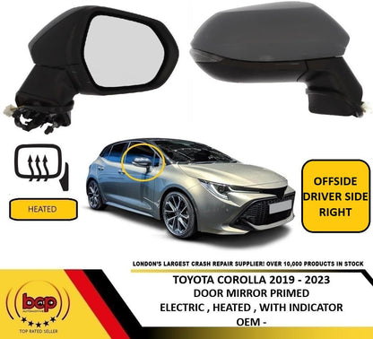 TOYOTA COROLLA 2019 - 2023 DOOR MIRROR PRIMED ELECTRIC HEATED DRIVER SIDE RIGHT