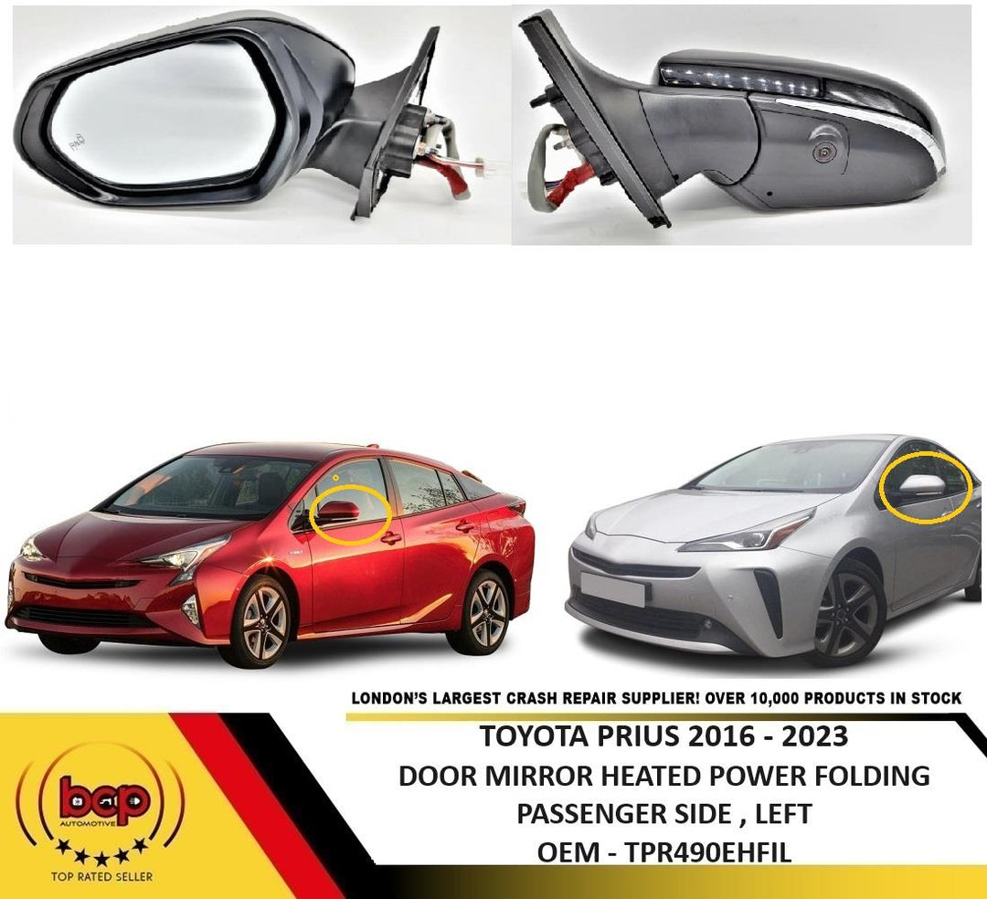TOYOTA PRIUS 2016 – 2023 DOOR MIRROR GLOSSY BLACK HEATED POWERFOLDING LEFT SIDE