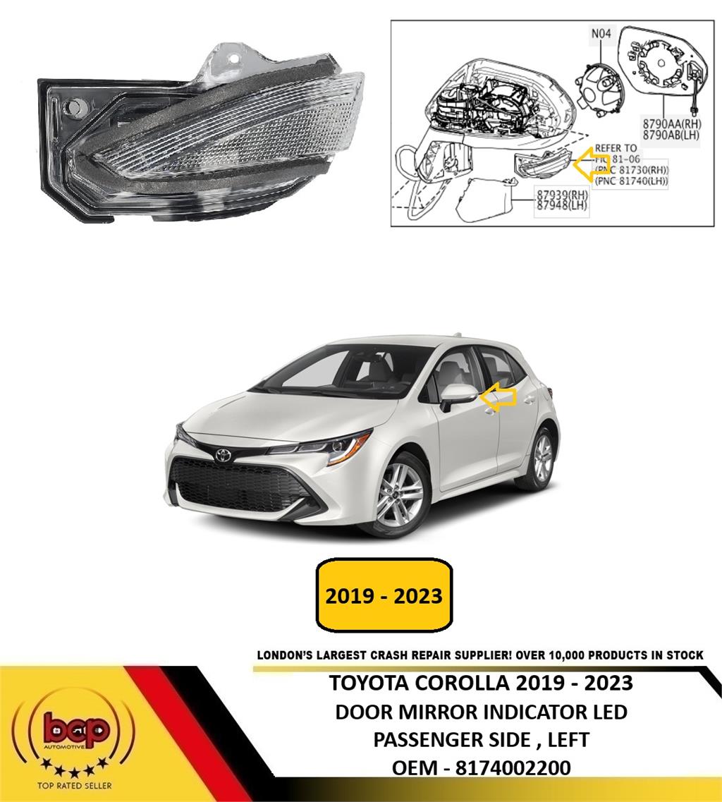 TOYOTA COROLLA 2019 - 2023 DOOR MIRROR INDICATOR LED PASSENGER LEFT 8174002200