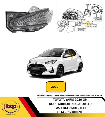 TOYOTA YARIS 2020 ON DOOR MIRROR INDICATOR CHROME LED PASSENGER LEFT 8174002200