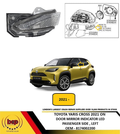 TOYOTA YARIS CROSS 2021 ON DOOR MIRROR INDICATOR LED PASSENGER LEFT 8174002200
