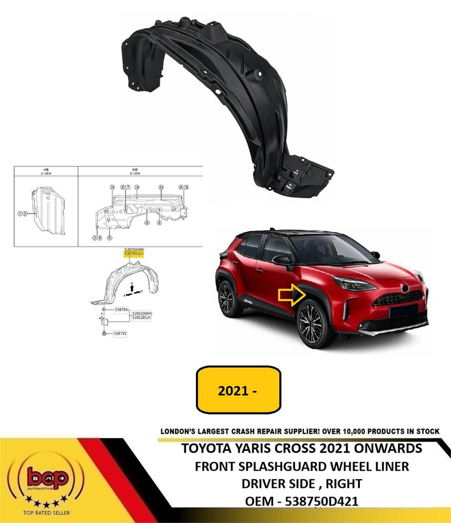 TOYOTA YARIS CROSS 2021 ON FRONT SPLASHGUARD WHEELLINER DRIVER RIGHT 538750D421