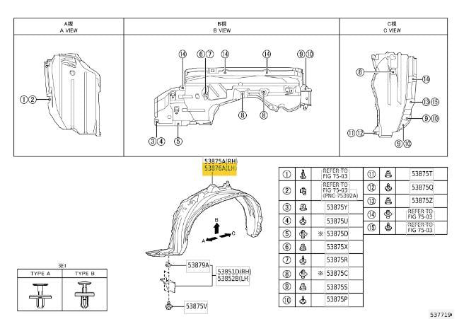TOYOTA YARIS CROSS 2021 ON FRONT SPLASHGUARD WHEELLINER DRIVER RIGHT 538750D421
