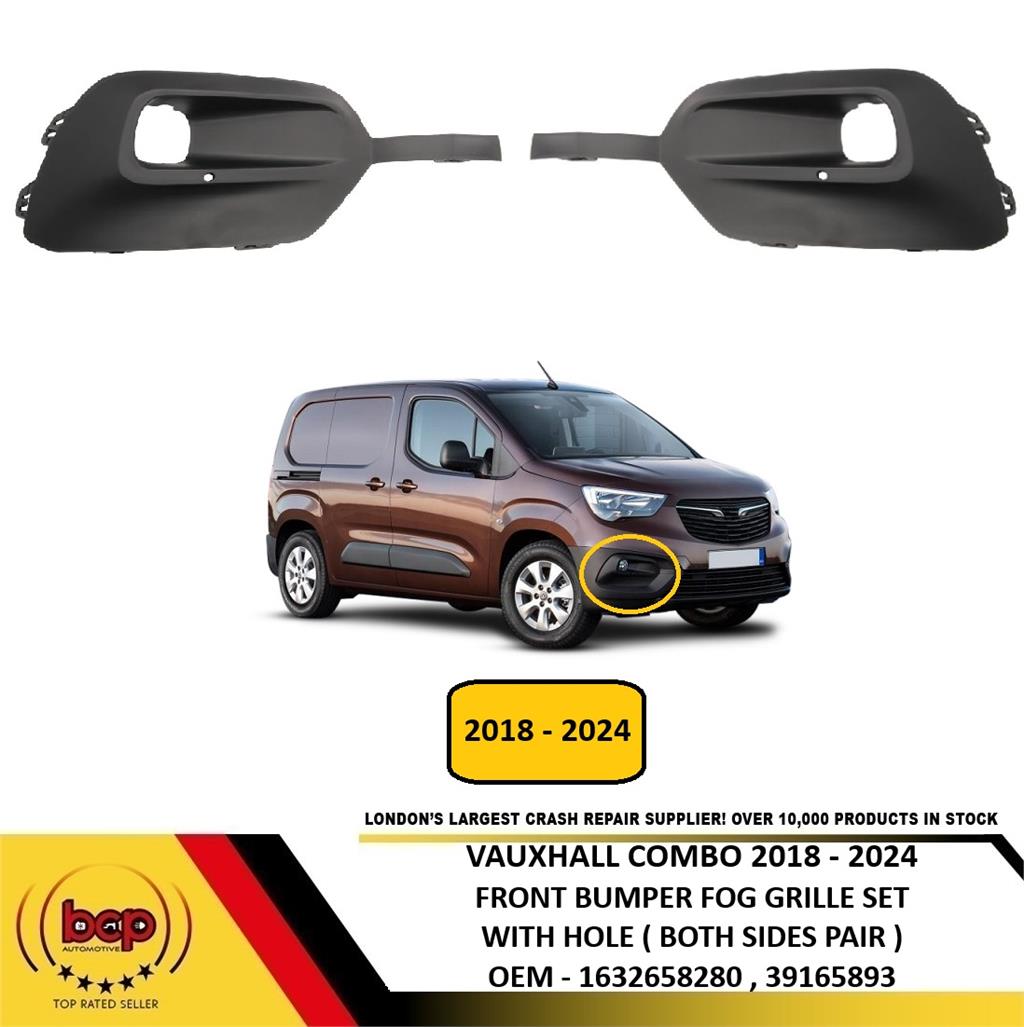 VAUXHALL COMBO 2018 – 2024 FRONT BUMPER FOG LIGHT GRILLE WITH HOLE PAIR SET NEW