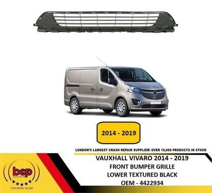 VAUXHALL VIVARO 2014 – 2019 FRONT BUMPER GRILLE CENTRE INSURANCE CERTIFIED