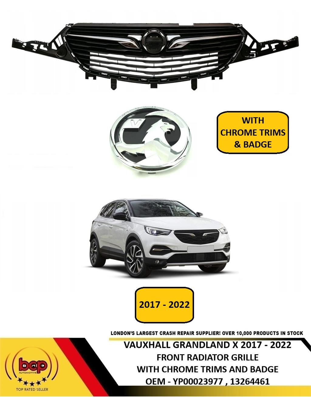 VAUXHALL GRANDLAND X 2017 – 2022 FRONT MAIN RADIATOR GRILLE WITH CHROME NO BADGE