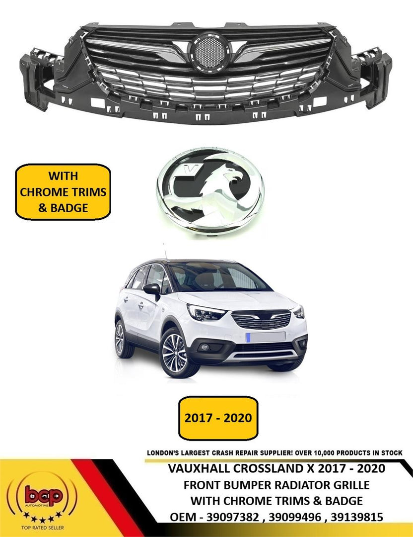 VAUXHALL CROSSLAND X 2017 – 2020 FRONT BUMPER UPPER GRILLE WITH CHROME AND BADGE