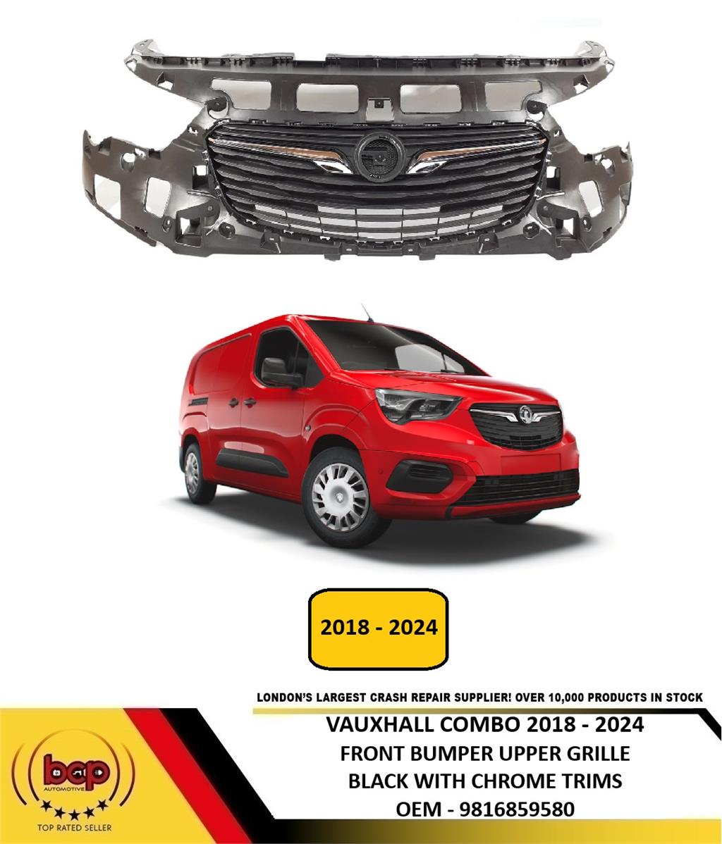 VAUXHALL COMBO 2018 - 2024 FRONT BUMPER UPPER RADIATOR GRILLE WITH CHROME TRIMS