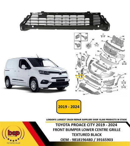 TOYOTA PROACE CITY 2019 - 2024 FRONT BUMPER LOWER CENTRE GRILLE TEXTURED BLACK 9818196480