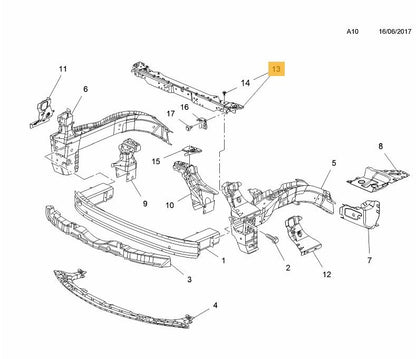 VAUXHALL ASTRA 2010 - 2016 FRONT FRONT PANEL UPPER SLAM PANEL TOP LOCK 13288975