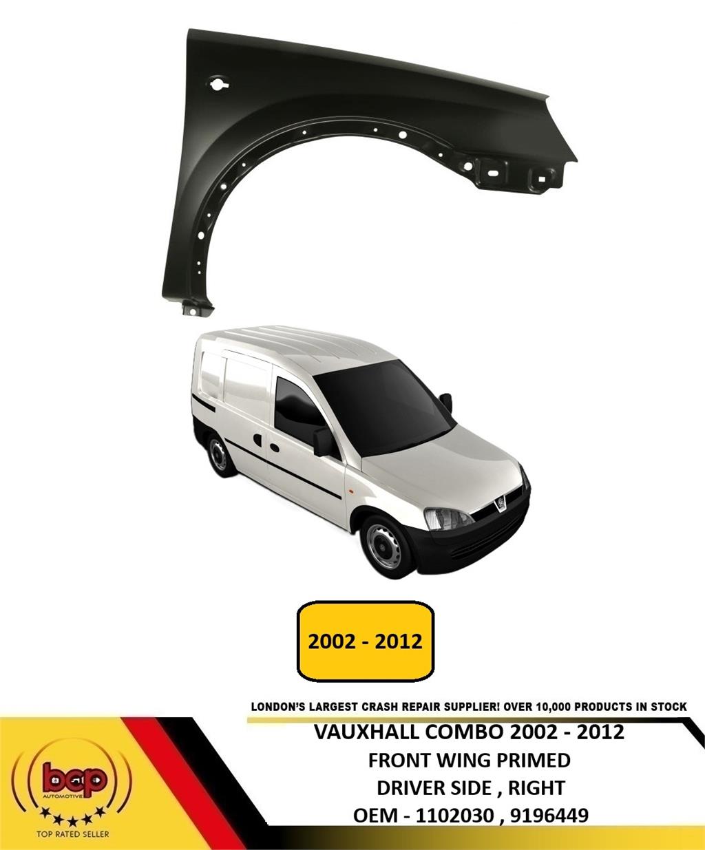 VAUXHALL COMBO 2002 - 2012 FRONT WING FENDER DRIVERS SIDE RIGHT PRIMED