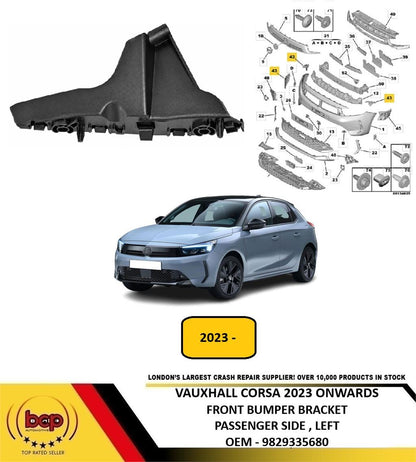 VAUXHALL CORSA 2023 ON FRONT BUMPER MOUNT BRACKET PASSENGER LEFT 9829335680