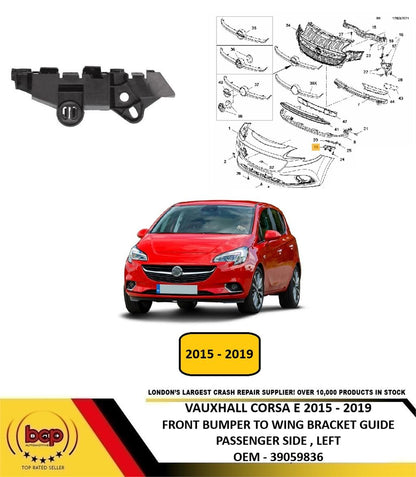VAUXHALL CORSA E 2015-2019 LEFT FRONT BUMPER 2 WING BRACKET MOUNT GUIDE 39059836
