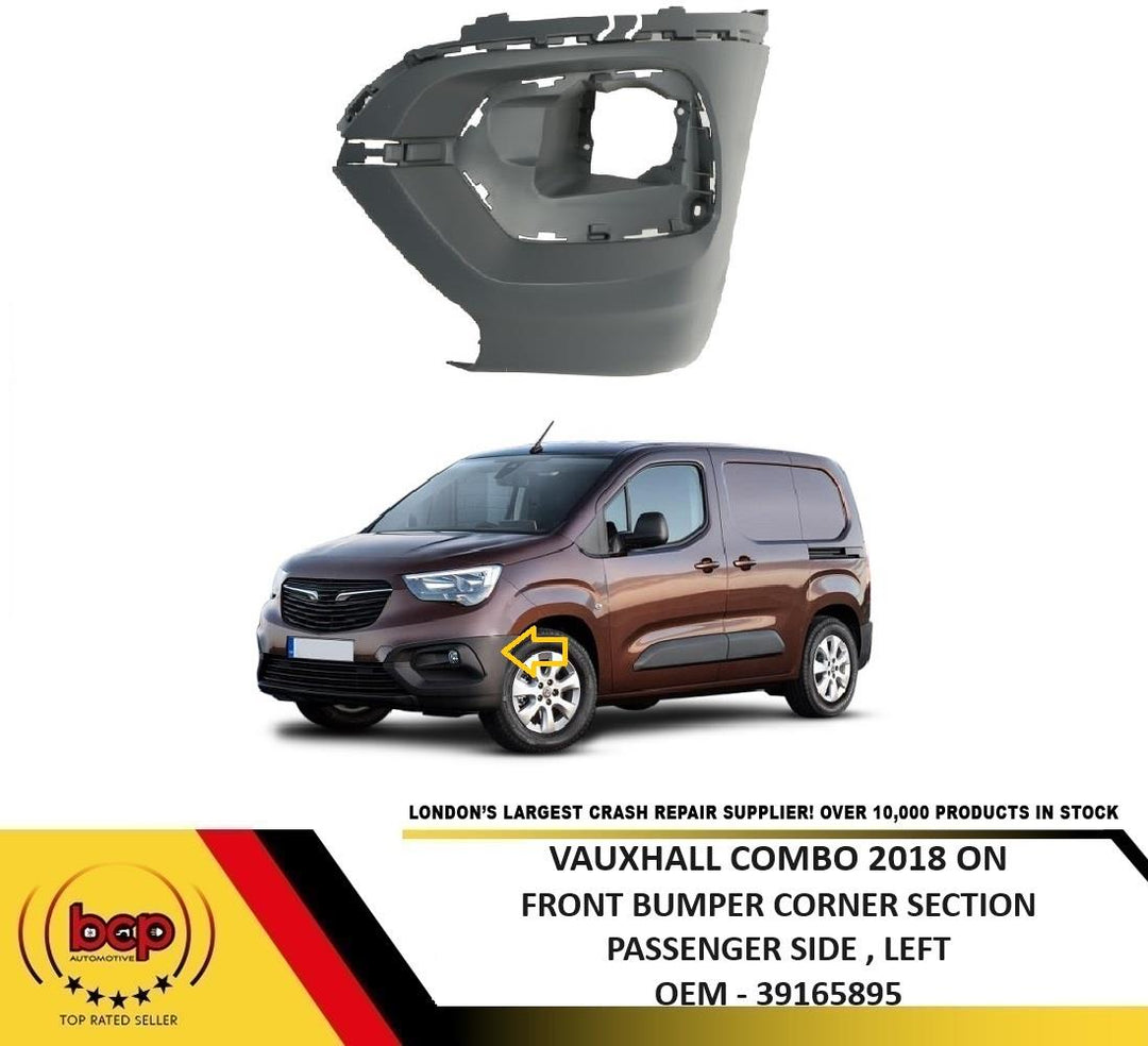 VAUXHALL COMBO 2018 ON FRONT BUMPER CORNER SECTION END CAP PRIMED PASSENGER LEFT