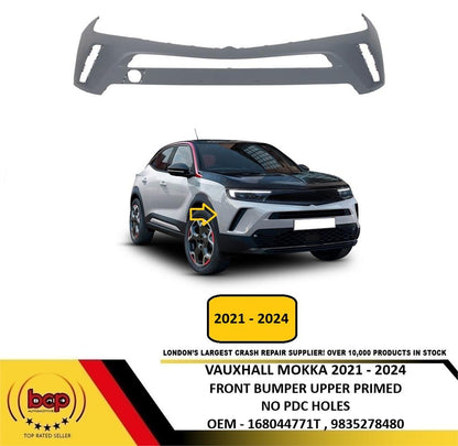 VAUXHALL MOKKA 2021 – 2024 FRONT BUMPER UPPER SECTION PRIMED NO PDC HOLES NEW