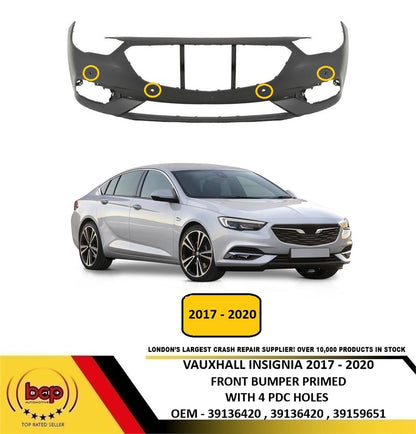 VAUXHALL INSIGNIA 2017 - 2020 FRONT BUMPER PRIMED WITH 4 PARKING SENSOR HOLES